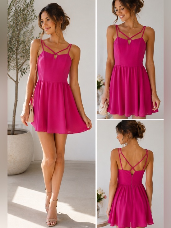Ya Los Angeles Dresses & Skirts - Barbiecore Pink Skater Dress Strappy Back Mini Dress Ya Los Angeles
